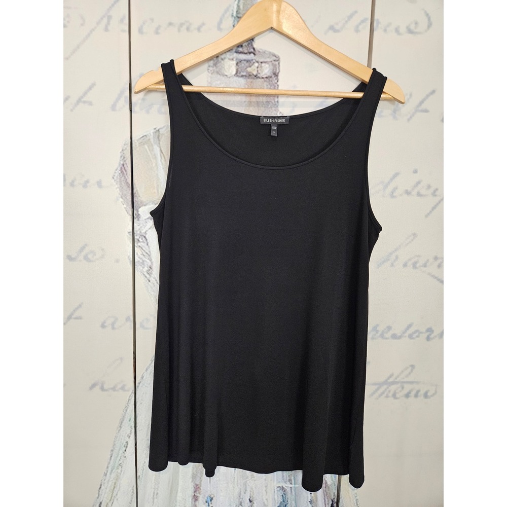 Eileen Fisher Tank Top Small Black 100% Silk Scoop Neck Minimalist Basic Shell